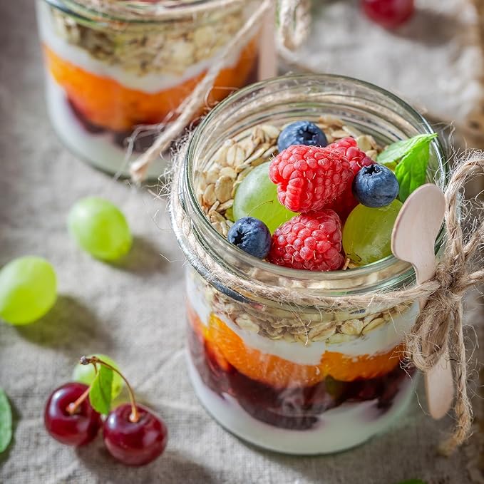 SHOWIN Overnight Oats Containers with Lids, 16oz Glass Jars with Lids 4 pcs, Taffy, Wide Mouth Mason jars for Salad, Yogurt, Snacks, Meal Prep