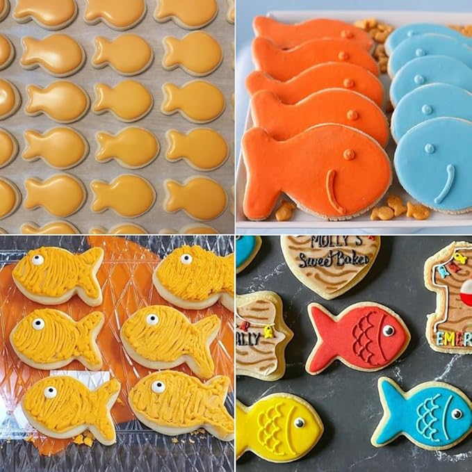Fish Cookie Cutters Set of 5 – Food Grade Stainless Steel Sandwich Cutters & Biscuit Molds for Kids, Cat Food Mold – Sturdy for Cookies, Cake, Fruit – Sizes 1.57" to 4.13"