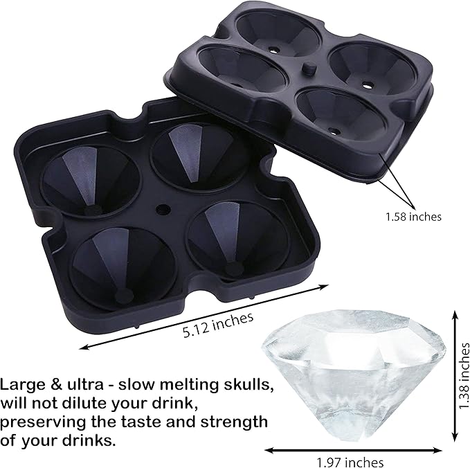 Bahoki Essentials Ice Molds - Silicone Ice Cube Tray With Lid - Fill and Release Ice Maker - Cute and Fun Shape Multipurpose Molds - Great for Parties and Events (Diamond)
