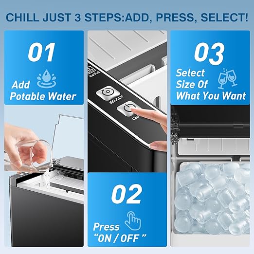 Ice Makers Countertop, 9 Ice Cubes in 6 Mins Portable Ice Maker, 2 Sizes of Bullet Ice (S/L) Small Ice Machine for Home Kitchen Camping (Sable)