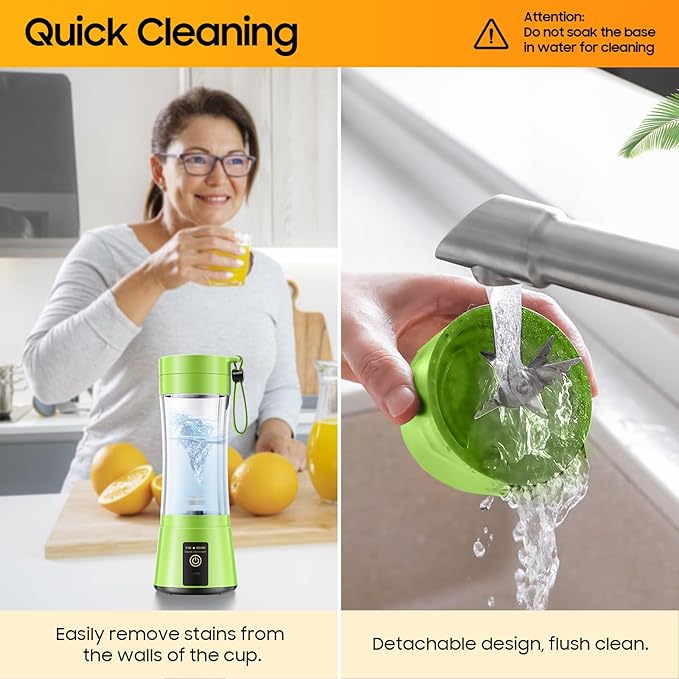 Cordless Portable Personal Size Blender - USB Rechargeable Blender for Smoothies and Shakes, 6 Blades with 380Ml BPA Free Juice Cup, Freshly Squeezed for Picnic/Sports