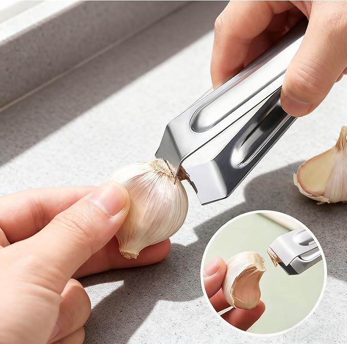 MANJIA Garlic Press and Peel Set Stainless Steel- Rust Proof Garlic Mincer Tool - Easy-Squeeze, Easy-Clean Silicone Garlic Peeler & Brush (Green)
