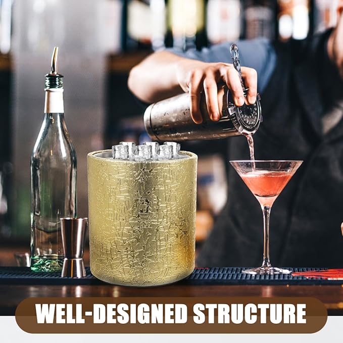 DOITOOL Double Wall Stainless Steel Insulated Ice Bucket with Lid and Ice Tongs for Home Bar Chilling Beer Champagne and Wine Golden