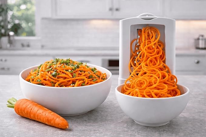 Brieftons 10-Blade Vegetable Spiralizer: Zucchini Spiral Slicer & Veggie Noodle Maker, Japanese Steel Blades, Catch Container, Strong Suction Cup, Blade Caddy, 4 eBooks | Low Carb, Vegan, Gluten-Free