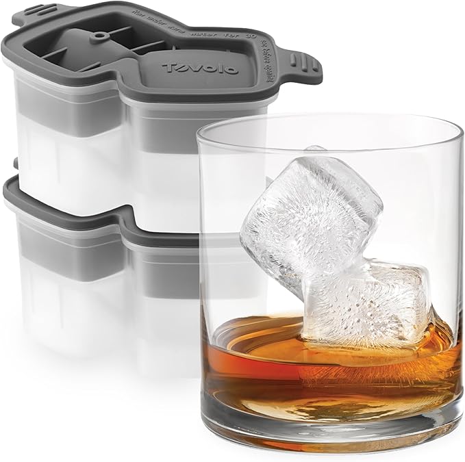 Tovolo Whiskey Ice Cube Mold Set of 2 Square Double Rocks Ice Mold for Bourbon Old Fashion Manhattan Cocktails, Stackable Cocktail Ice Cube Mold for Whiskey Glass, Dishwasher Safe BPA Free Ice Molds