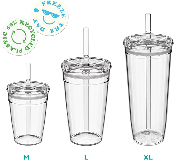 KeepCup Cold Cup - Clear Plastic, Reusable Ice Coffee Tumbler with Lid and Straw - Tall 12oz (340ml)