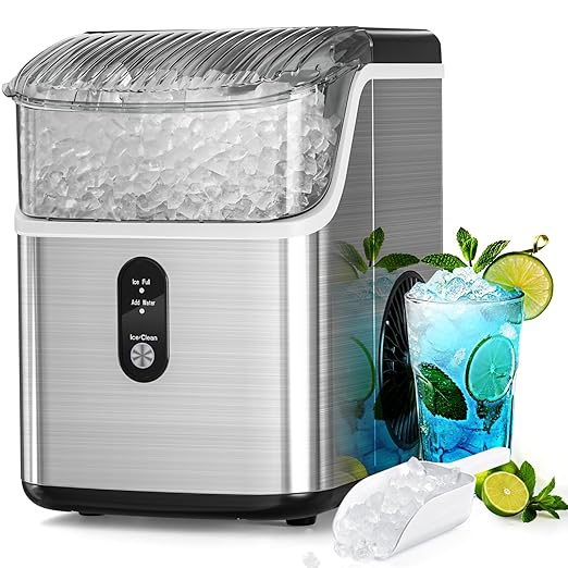 Antarctic Star Nugget Ice Maker Countertop, Chewable Nugget Ice Machine with Automatic Cleaning, Fast Ice Making 34Lbs/24H, One Click Operation for Office/Home/Bar (Stainless Steel Silver)