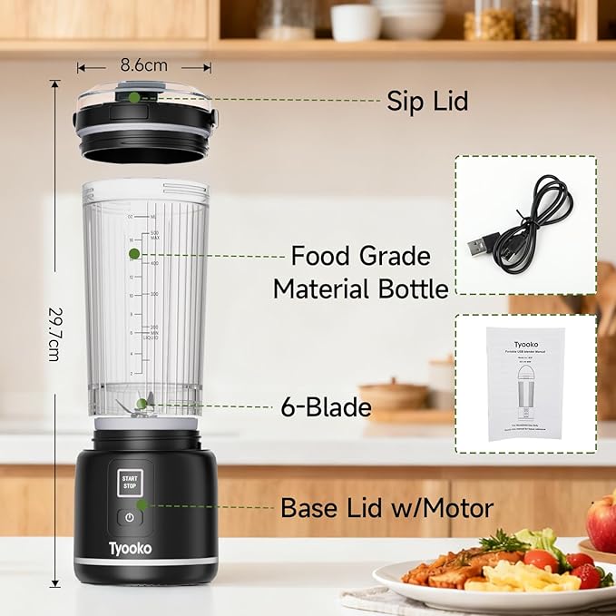 Portable Blender for Smoothies and Shakes, 18oz Rechargeable Electric Personal Juicer Cup with Dual Mode, 6 Sharp Blade Drink Mixer Bottle with Leakproof-Lid & Sip Spout for Kitchen/Travel/Gym