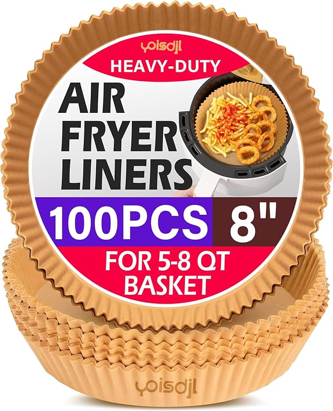 Air Fryer Liners Disposable, 100pcs Air Fryer Liners, Non-Stick Oil Resistant Air Fryer Parchment Paper Liners, 8 Inch Round Airfryer Liners Waterproof Oilproof For 5-8 Qt Airfryer Basket, Baking