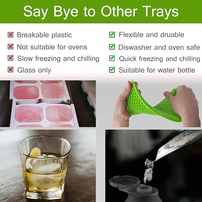 Silicone Mini Ice Cube Trays 2 Pack, 160 Small Ice Cube Molds Easy Release Crushed Ice Cube for Chilling Whiskey Cocktail, BPA Free Flexible Stackable and Durable Soft Mold Storage Containers (Green)