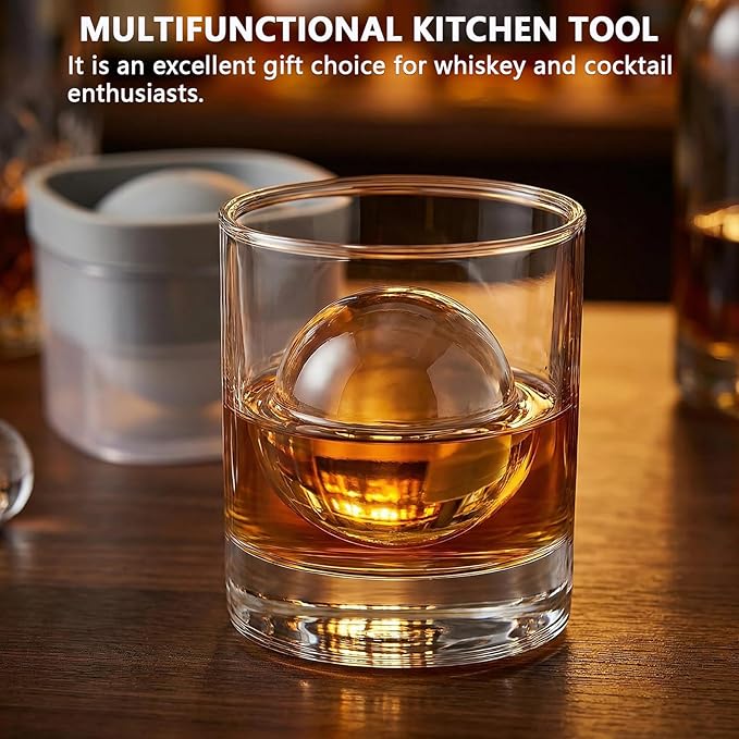 4 Pack Silicone Ice Ball Maker Mold with Lid - 2.4 Inch Large Round Ice Cube Trays, Stackable Easy Release Whiskey Ice Spheres for Freezer, Cocktails, Bourbon