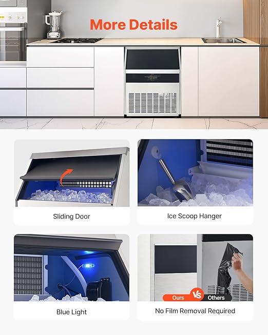 VEVOR 300lbs/24H Commercial Ice Maker, 126 Ice Cubes in 15 Minutes, Freestanding Ice Maker Machine with 88lbs Large Storage Capacity for Bar Office Restaurant, with LED Digital Display & Self-Cleaning