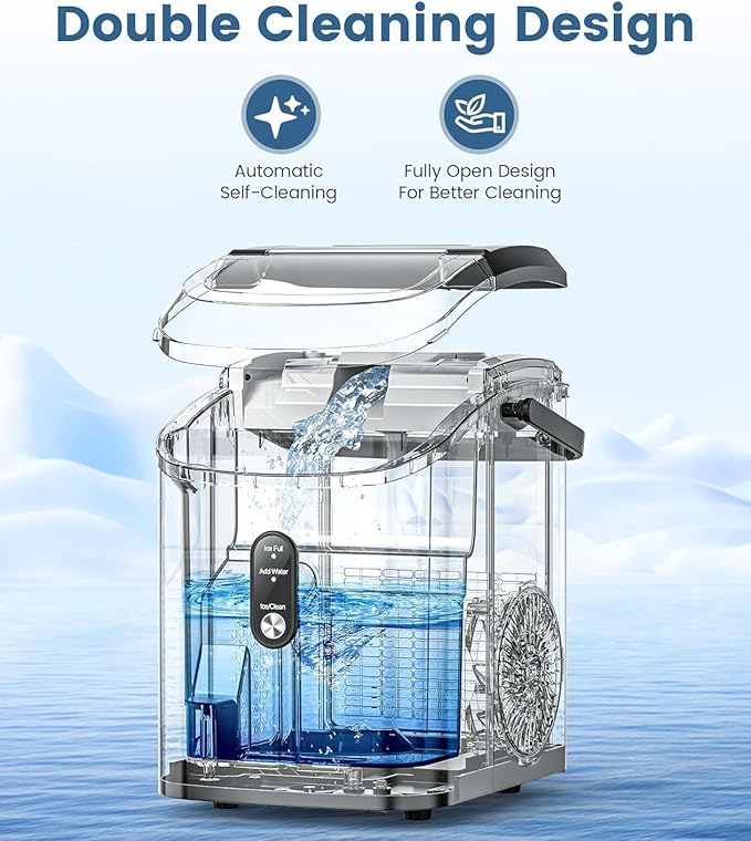 Electactic Countertop Ice Maker with Handle, Stainless Steel Ice Machine, 35 Lbs/Day Ice Making Capacity, Includes Ice Scoop, Ideal for Home, Bar, Party and Office Use(Sliver)