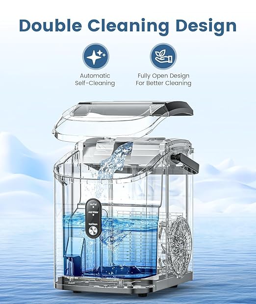 Antarctic Star Nugget Ice Maker Countertop with Handle, Stainless Steel, 35Lbs/24Hrs,7 Mins Ice Making, Pellet Ice Maker with Ice Basket/Ice Scoop for Home/Bar/Party/Office