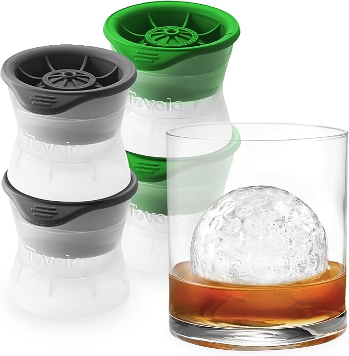 Tovolo Sports Ice Mold Bundle Set of 4 Golf Ball and Tennis Ball Shapes Large Craft Ice Cubes for Whiskey Cocktails with Silicone Lids, Easy Fill Craft Ice Mold for Sports Fans