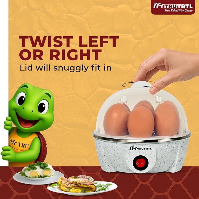 truTRTL Electric Egg Cooker | Boils upto 7 eggs | Poacher | Omelet maker | Vegetable steamer, dumpling & More | Marble