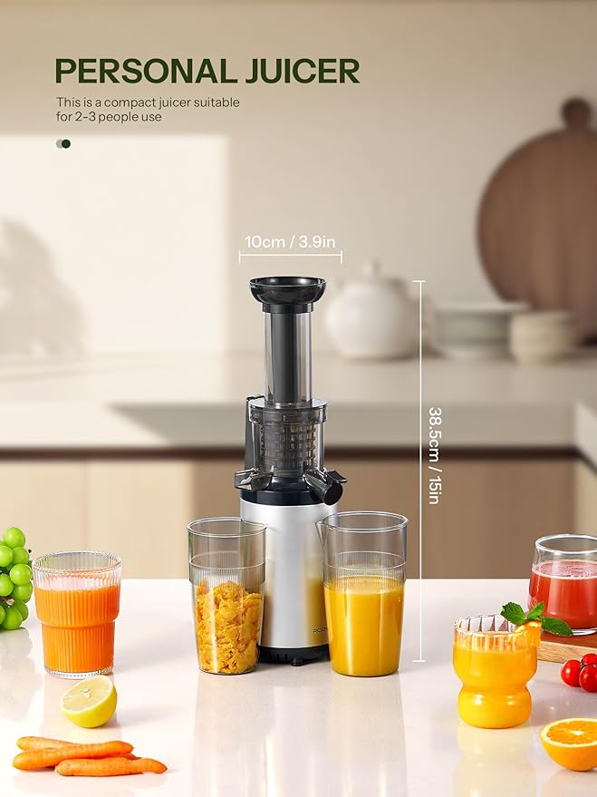 Masticating Juicer Machines, Reemix Cold Press juicer Machine Compact & Small Size, Juice Extractor, Nutrient and Vitamin Dense, BPA-Free Tritan, Easy to Clean (Silver)
