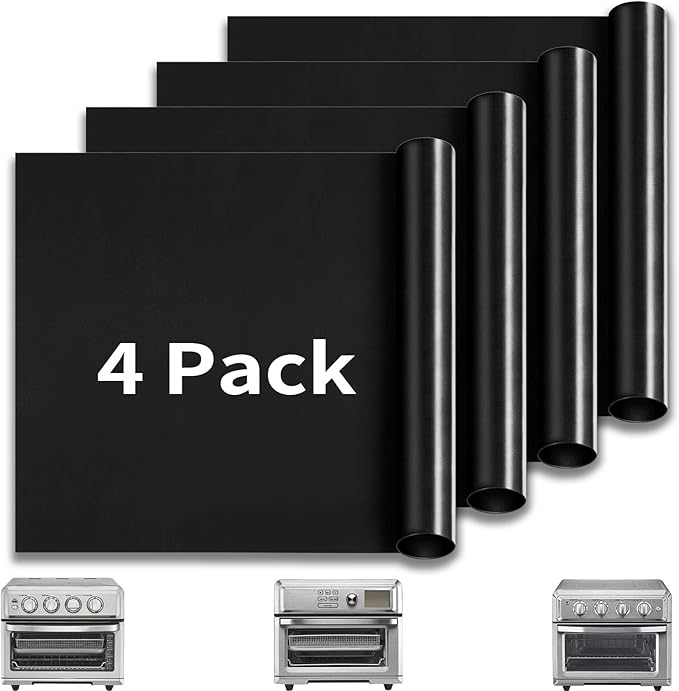 Oven Liners for Bottom of Oven, 12"x10.8" Reusable Non-Stick Heat Resistant Toaster Liners Toaster Mat for Cuisinart TOA-60 65 70 Ninja Foodi Emeril Lagasse Air Fryer Oven, 4 Pack