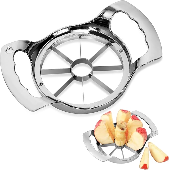 Large 8 Slices Apple Slicer and Corer Sharp Heavy Duty Stainless Steel Apple Cutter Easy to Use Apple Corer Tool for Oranges and Pears, Silver, OB-1026B