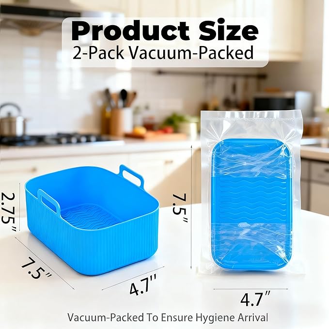 Ninja Silicone Air Fryer Liners - Reusable 8QT Dual Basket DZ201 - Rectangular 2-Pack Vacuum-Packed Easy-Clean Dishwasher-Safe Food-Safe for Home Chefs - Housewarming Gifts