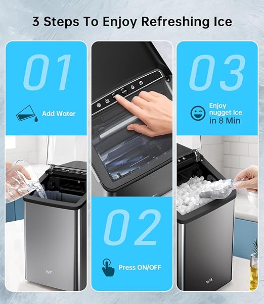 Ice Maker Nugget Countertop 40LBS Pebble Ice Machine,Quick Ice Making,Soft Crunchy Sonic Portable Small Frozen Ice Makers, Quiet Anti-Scale Self Cleaning Tabletop/Office/Home/Party/Camping,Metal Black