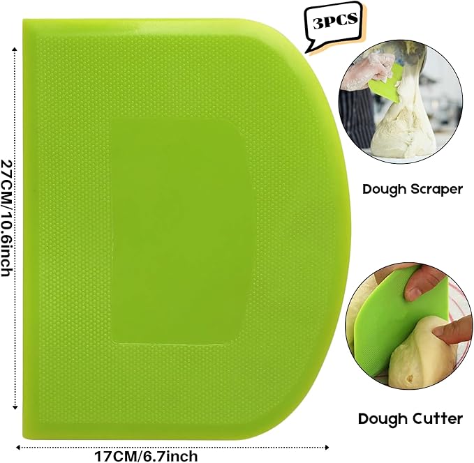 SURDOCA Dough Scraper Bench Scraper - 3P 10.6x6.7" Plastic Flexible Bowl Scraper, Sharp Edge & Angles Cake Scraper. Non-Slip Bakeware Decorating Tools Sculpting & Modeling Tools - Blue+White+Blue