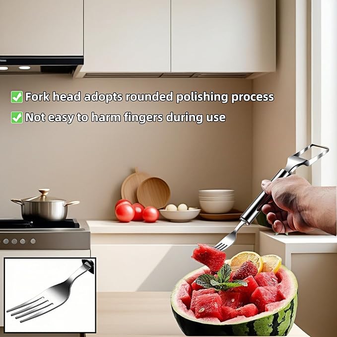 2-in-1 Stainless Steel Watermelon Slicer & Fork | Easy Cut, Serve, Enjoy | Kitchen & Camping Must-Have Tool for Fruit Salad, Parties, BBQ | Dishwasher Safe & Rust-Proof