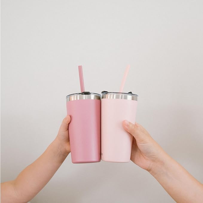 CUPKIN Toddler Tumblers, The Original 12 oz Stackable Stainless Steel Cups, Set of 2 Powder Coated Insulated Kids Water Bottle Alternative + BPA Free Lids + Silicone Straws (Polignac + Potpourri)