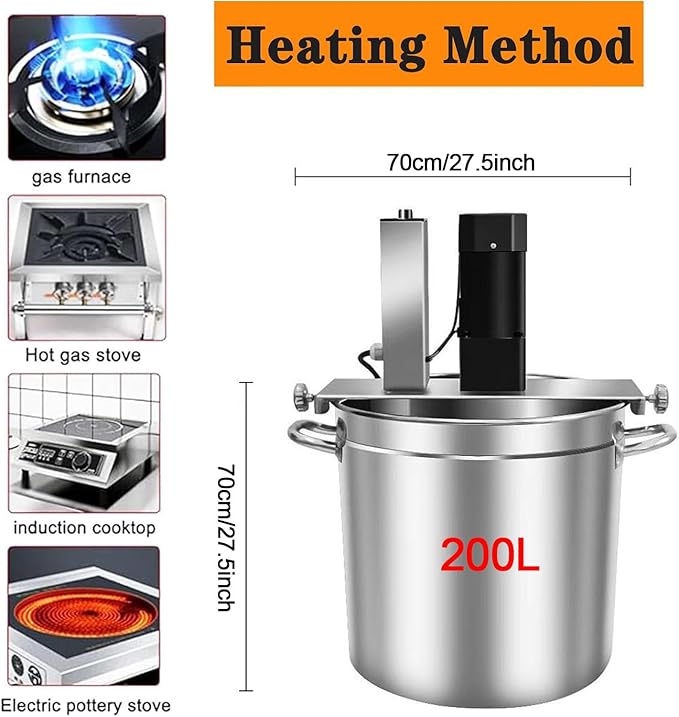Kitchen Stand Mixer & Electric Stirrer, Commercial Automatic Pot Stirrer, Stainless Steel, 4-Blade Scraper, for Cooking Soup, Sauce, Jam & Household Use 200L