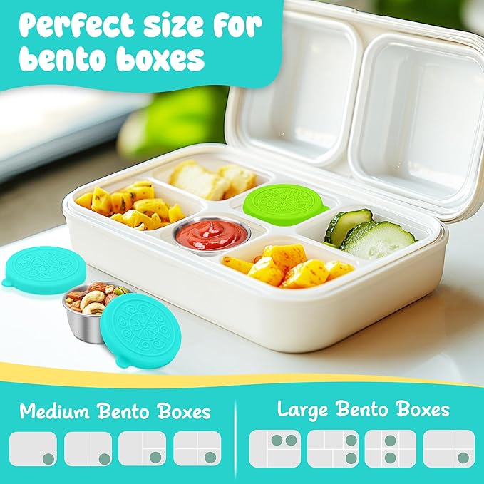 LIEMAND 6x1.6 oz Salad Dressing Container to Go, Leakproof Reusable Stainless Steel Small Container with Lid,Sauce Containers for Lunch box,Picnics,Travel,Office and Meal Prep