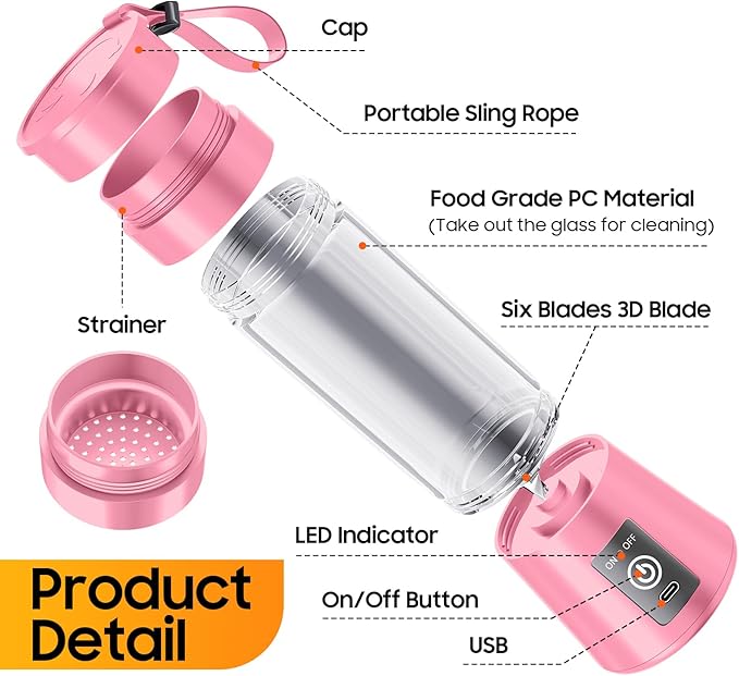 Personal Blender for Shakes and Smoothies - 2026 New Upgrade Cordless Portable Blender USB Rechargeable, 380Ml BAP Free Cup, Freshly Squeezed for Picnic/Sports, 20000Rpm/Min Speed
