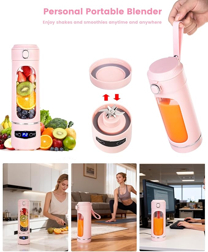 Personal Portable Blender - Smoothies & Shakes - 20Oz/600ml Large Capacity High Power Cordless Blender (Pink)
