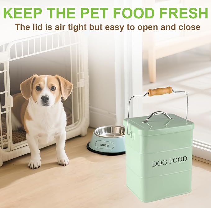 Metal Dog Food Storage Container 5~6Lbs Dog Treats Container Pet Food Storage Tin Portable Dog Food Treats Canister with Airtight Lid/Scoop-Farmhouse Style-Keep Kibble Fresh