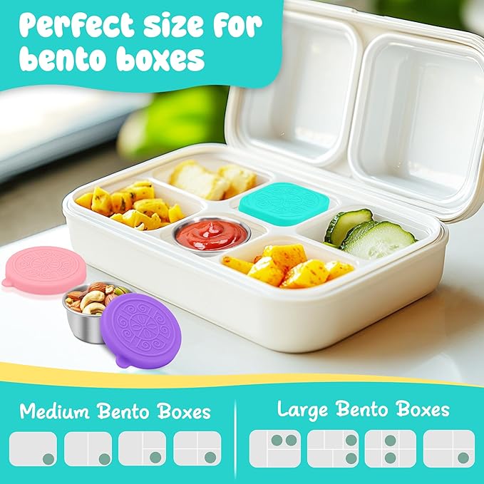 LIEMAND 6PCS Salad Dressing Container to Go, Leakproof Reusable Stainless Steel small container with lid,Sauce Containers for Lunch box,Picnics,Travel,Office and Meal Prep-1.6+2.7 Sets