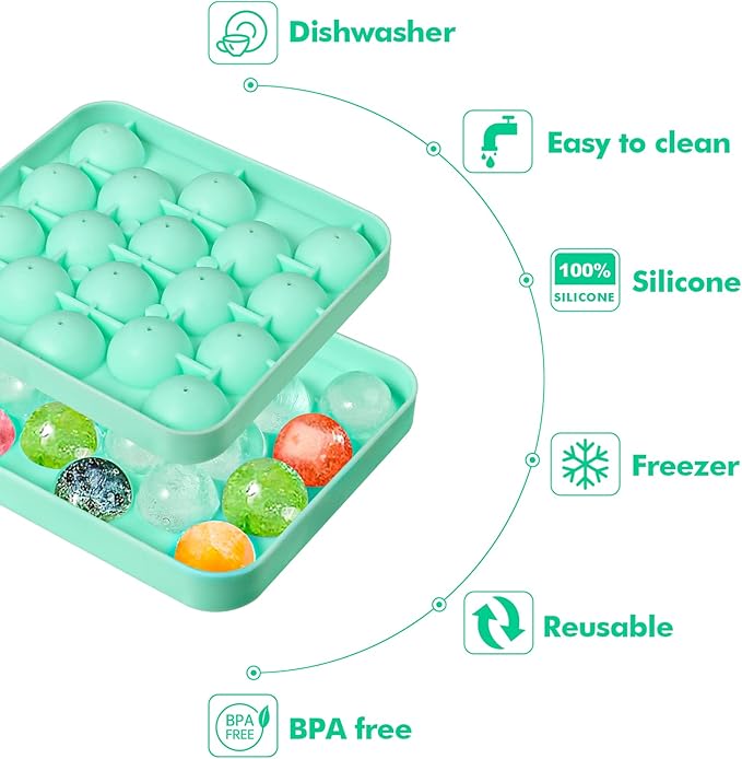 Webake 2 Pack Sphere Ice Cube Trays - 1.1" Small Round 36pcs Ice Ball Maker, Flexible Silicone Molds for Cocktails, Whiskey, Tea & Coffee - Easy Release & BPA Free (Green)