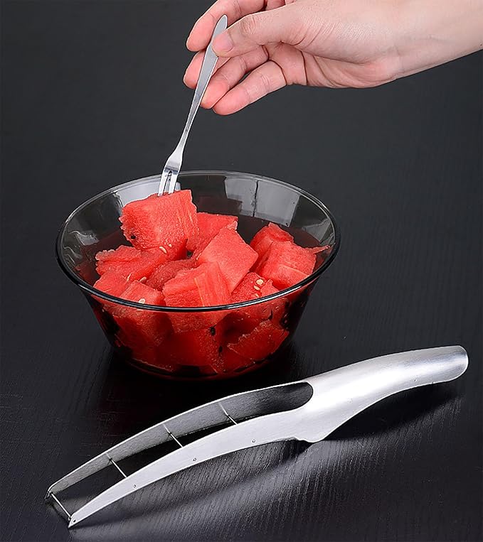 Watermelon Cutter Slicer with 2 Pieces Forks, Stainless Steel Watermelon Cube Cutter Watermelon Knife, Melon Slicer, Cube Cutters Fruit Vegetable Knives Salad Melon Baller for Kitchen Gadget