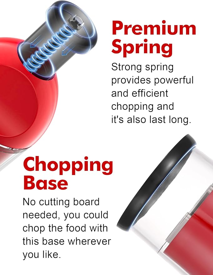Food Chopper, Hand Chopper Dicer Easy to Clean, Manual Slap Vegetable Cutter Onion Dicer, Garlic Mincer for Onion, Nut, Tomato, Pepper, Celery, etc, Red
