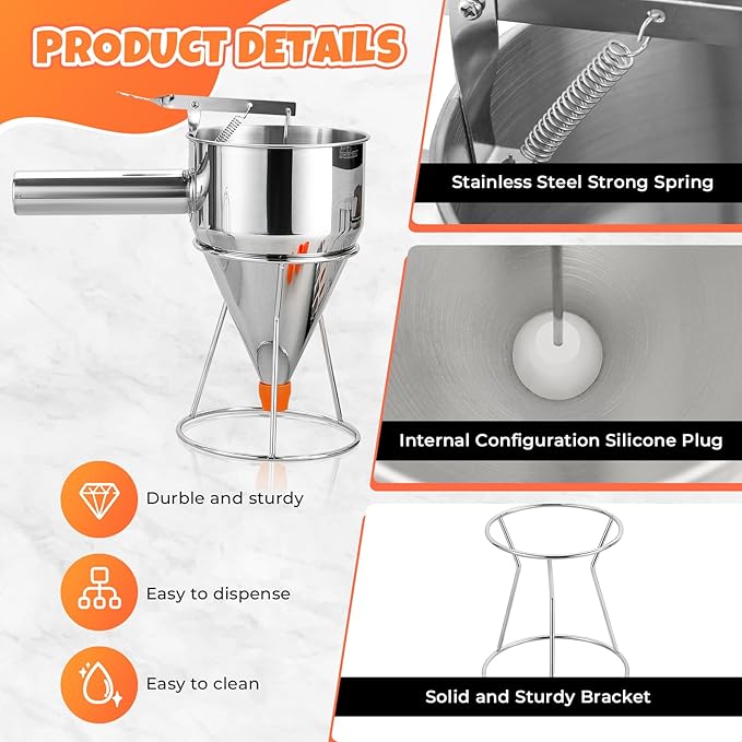 40oz Stainless Steel Pancake Batter Dispenser with Stand and Tools, Great for Pancakes, Cupcake, Candle Wax Pourer, Durable, Leak-Free and Easy to Clean