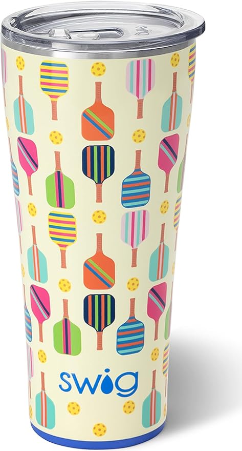 Swig Life 32oz Insulated Tumbler, Travel Coffee Tumbler with Lid, Cup Holder Friendly Travel Coffee Mug, Stainless Steel with Lid (Pickleball)