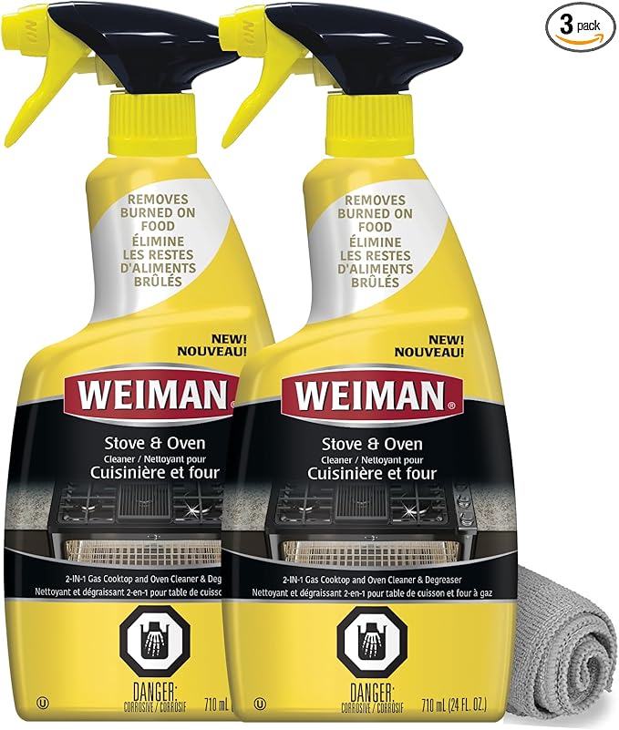 Weiman Heavy Duty Stove and Oven Cleaner and Degreaser for Glass, Ceramic Cooktops, BBQ grill grates - 2 Pack, 24 Oz w/MicroFiber Towel