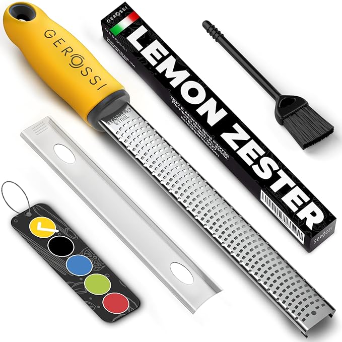 Stainless Steel Cheese and Citrus Zester Grater w/Extra Sharp Blade - Perfect for Lemons, Parmesan, Garlic, Chocolate - Spice Up any Kitchen Dish in Seconds with Your Premium Hand Held Shredder