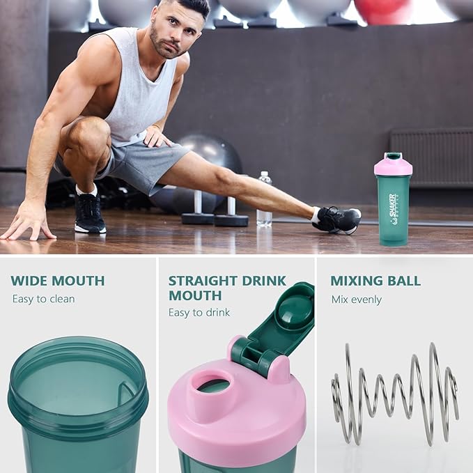 Protein Shaker Bottle 24oz- Leak- Proof GYM Shaker Cup with Handle and Mixing Ball Effortlessly Blend Drinks, Stay Hydrated During Workouts - BPA Free (GREEN)