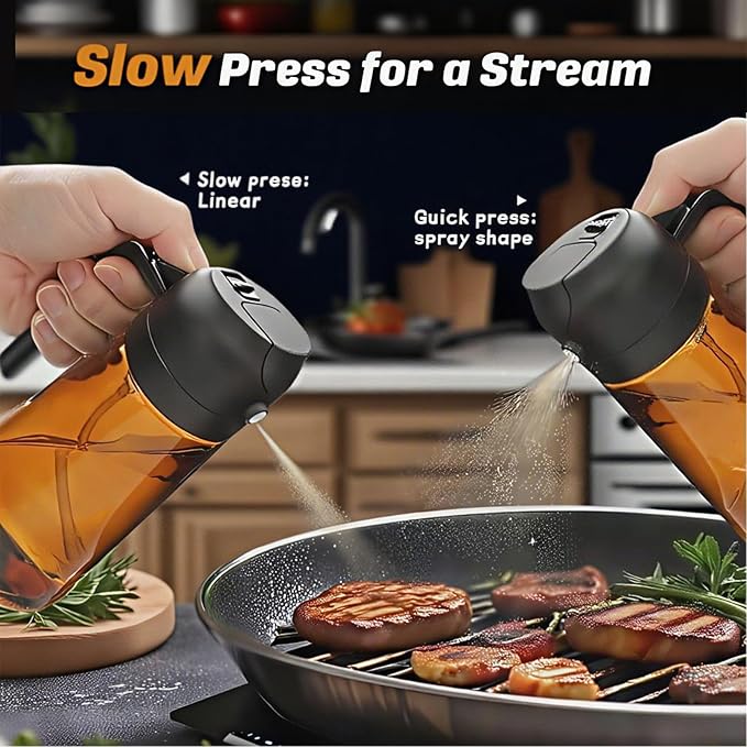 Oil Sprayer for Cooking 2 in 1, Olive Oil Dispenser for Kitchen Gadgets, 16oz/470ml Premium Light-Blocking Oil Bottle, Food-Grade Spray Bottle, for Salad, Air Fryer, BBQ (Brown)