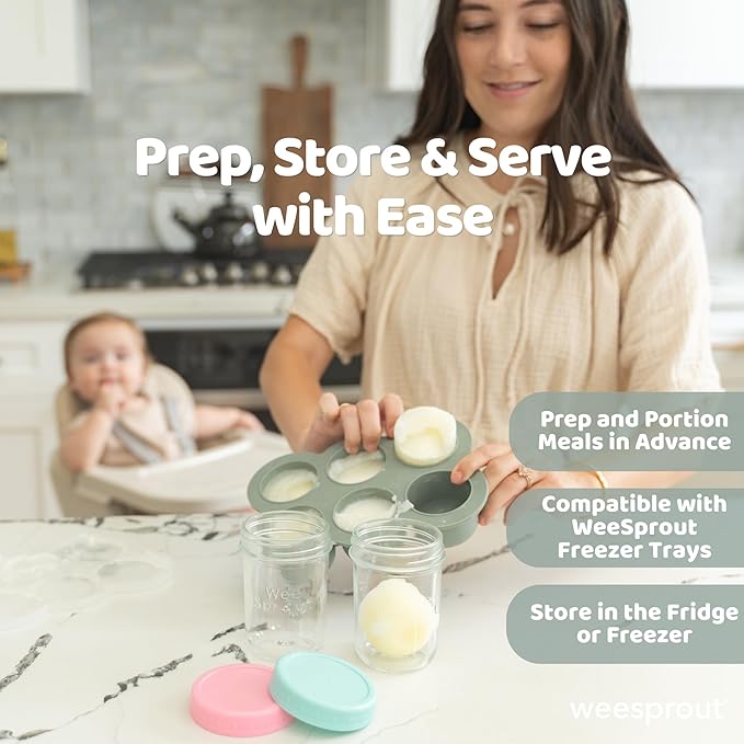 WeeSprout Glass Baby Food Storage Jars w/ Lids (4/8 oz, 12 Pack Set) Snack, Reusable Small Containers, Breast Milk, Fridge, Freezer, Microwave & Dishwasher Safe, Essential Must Have for Infants
