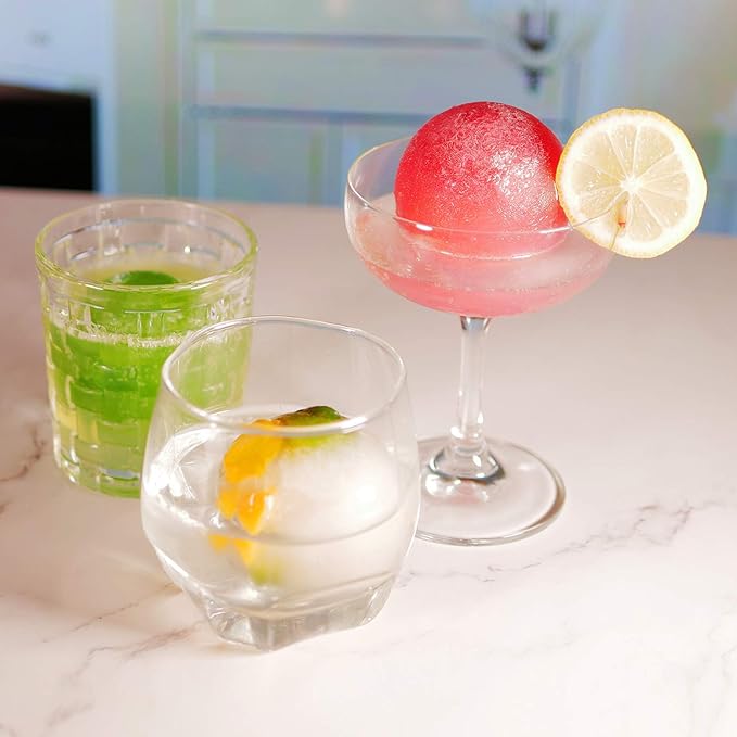 Meetall 2 Pack Round Large Ice Ball Mold for Whiskey,Cocktail and Soft Drinks.Slow Melting,Long-lasting Chilled,Super Large Sphere Ice Cube Maker.Jumbo Size in 2.5 inch.2 Colors Grey and Black.