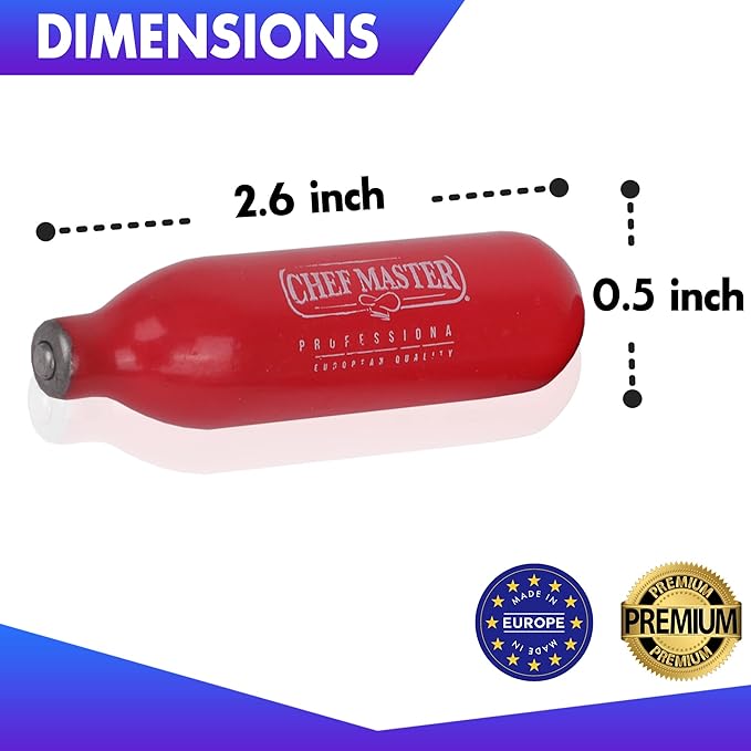 Chef Master 10 Pack N20 Whipped Cream Chargers - 8g Professional Nitrous Oxide Cartridges - Premium Whip Cream Charger Cartridge - Made in EU - Food-Safe Steel & Universal Fit for Dispensers - 90060