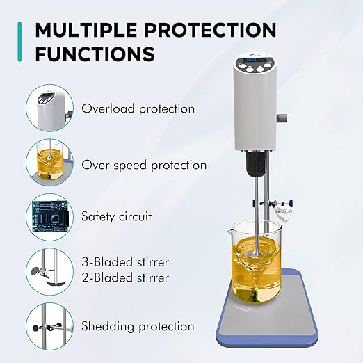 LAB FISH Laboratory Electric Overhead Stirrer Lab Digital Mixer | Stirring Rod and Stainless Steel Stand | Adjustable Speed 100-2000RPM,Powerful Heavy Duty 20L,30000 mPas