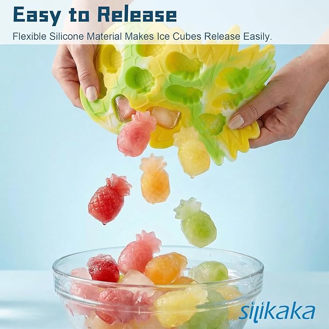 UNIQUE ICE CUBE TRAYS FoodGrade Silicone Two Pineapple Cacti Ice Tray Easy To Demold Suitable For Cocktails Mojitos Whiskeys And Juices (Tyedye Color)