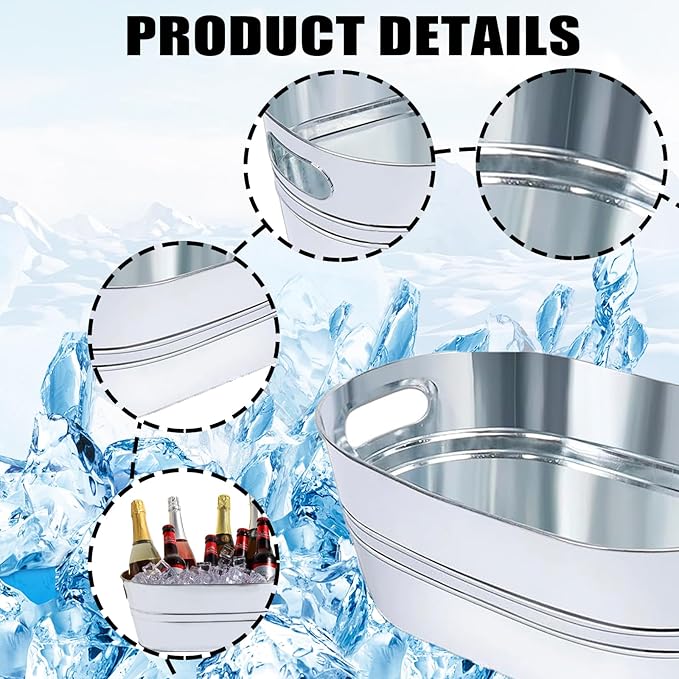 2 Pack Galvanized Ice Bucket 4 Gallon Galvanized Tub Ice Bucket for Parties Metal Beverage Buckets with Handles Wine Beer Champagne Vintage Buckets for Cocktails Mimosa Bar Supplies with Scoops