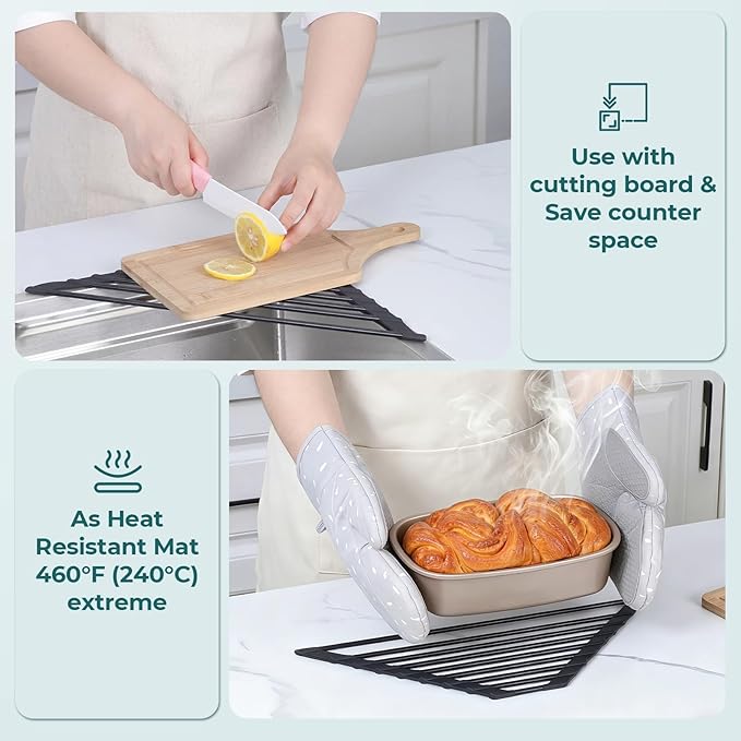 Corner Sink Caddy, Ohuhu Sponge Holder for Kitchen Sink Organizer Silicone Wrapped Steel Anti Slip Rust Triangle Over the Sink Dish Drying Rack for Sink Corner Multipurpose Drainer Trivet Space-Saving